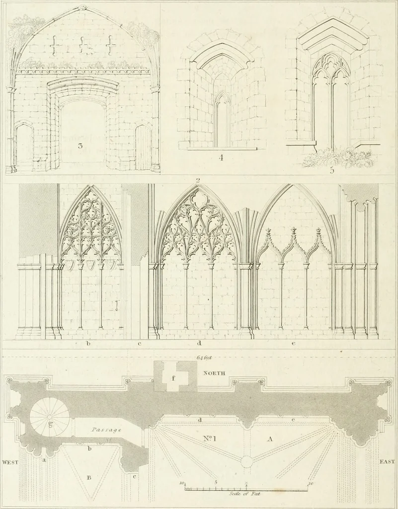 An illustration from The architectural antiquities of Great Britain : represented and illustrated in a series of views, elevations, plans, sections, and details, of various ancient English edifices : with historical and descriptive accounts of each, 1807, leaf 223