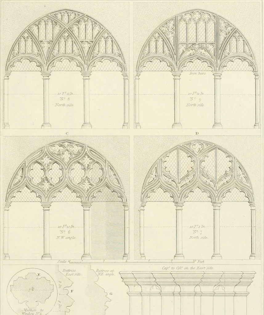 An illustration from The architectural antiquities of Great Britain : represented and illustrated in a series of views, elevations, plans, sections, and details, of various ancient English edifices : with historical and descriptive accounts of each, 1807, leaf 236