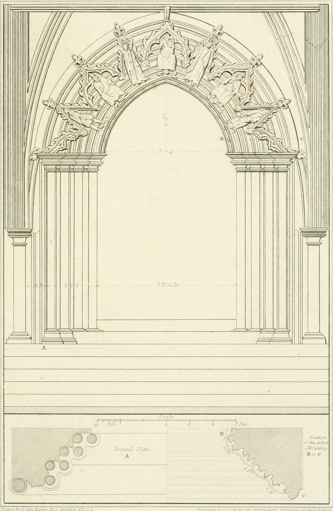 An illustration from The architectural antiquities of Great Britain : represented and illustrated in a series of views, elevations, plans, sections, and details, of various ancient English edifices : with historical and descriptive accounts of each, 1807, leaf 240