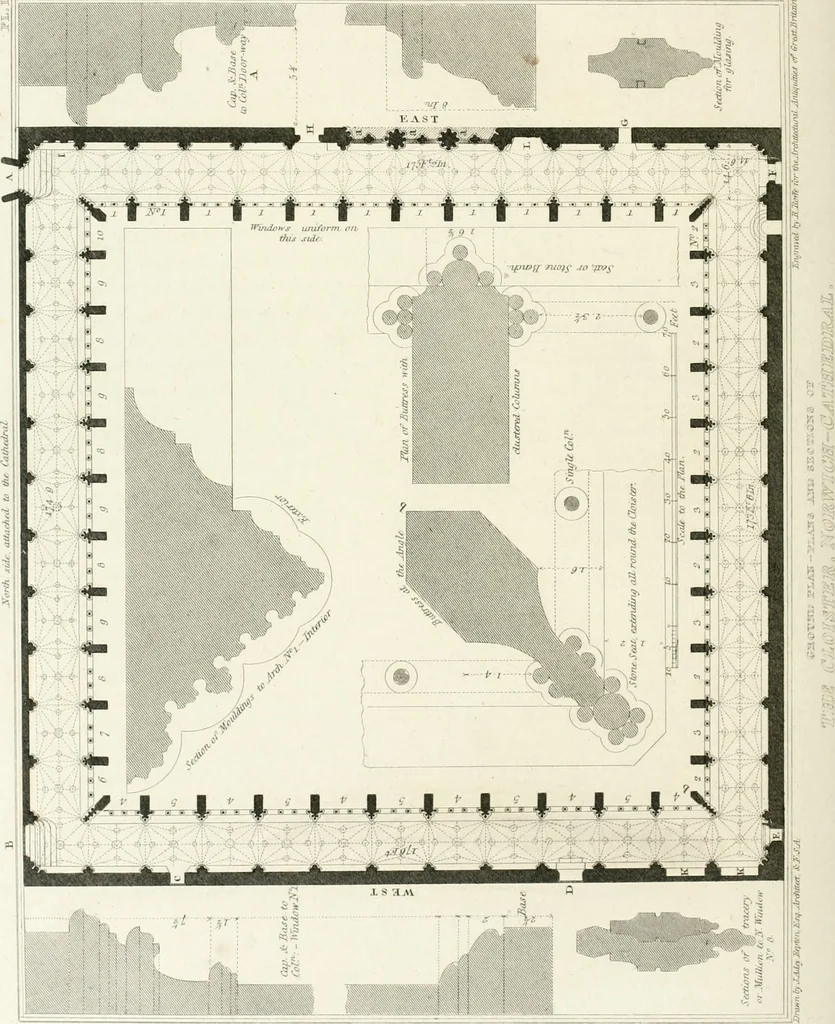 An illustration from The architectural antiquities of Great Britain : represented and illustrated in a series of views, elevations, plans, sections, and details, of various ancient English edifices : with historical and descriptive accounts of each, 1807, leaf 243