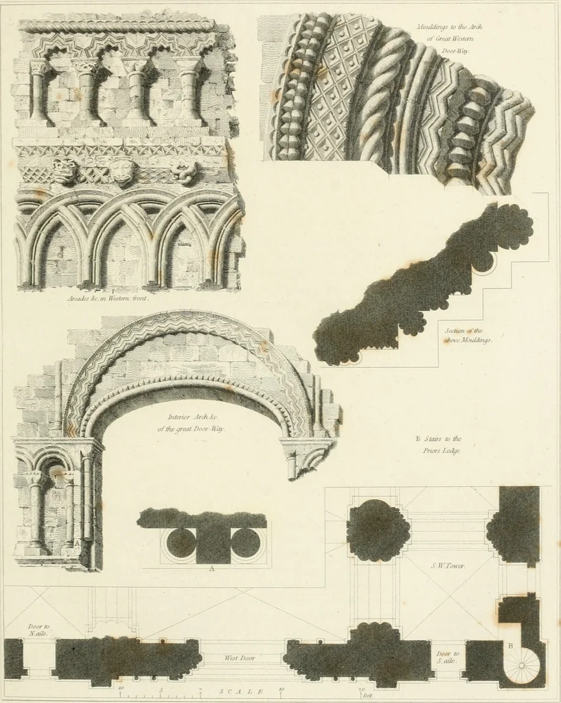 An illustration from The architectural antiquities of Great Britain : represented and illustrated in a series of views, elevations, plans, sections, and details, of various ancient English edifices : with historical and descriptive accounts of each, 1807, leaf 34