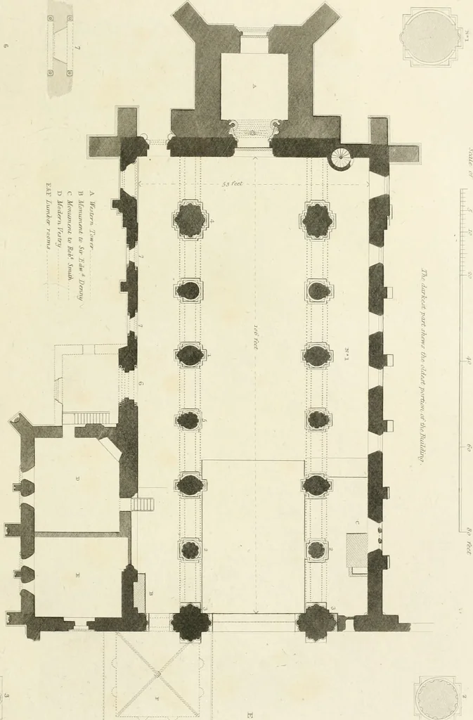 An illustration from The architectural antiquities of Great Britain : represented and illustrated in a series of views, elevations, plans, sections, and details, of various ancient English edifices : with historical and descriptive accounts of each, 1807, leaf 58