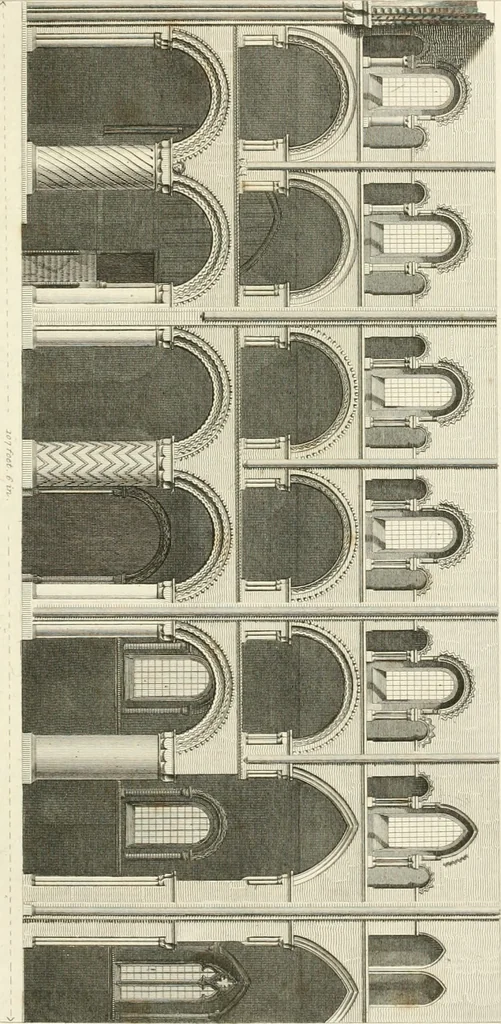 An illustration from The architectural antiquities of Great Britain : represented and illustrated in a series of views, elevations, plans, sections, and details, of various ancient English edifices : with historical and descriptive accounts of each, 1807, leaf 60