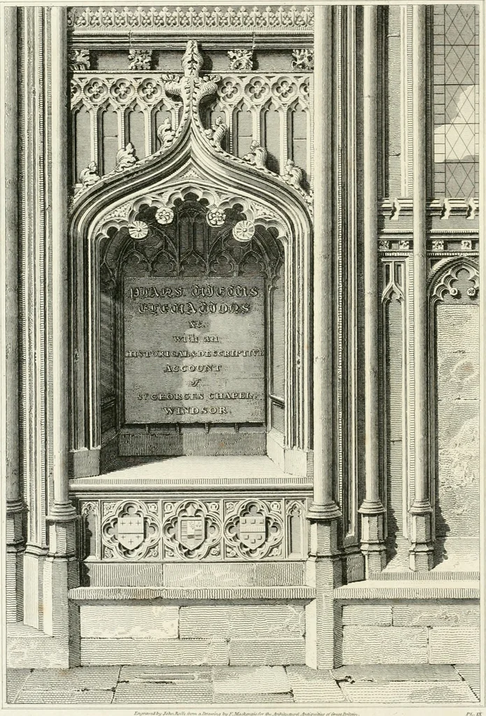 An illustration from The architectural antiquities of Great Britain : represented and illustrated in a series of views, elevations, plans, sections, and details, of various ancient English edifices : with historical and descriptive accounts of each, 1807, leaf 73