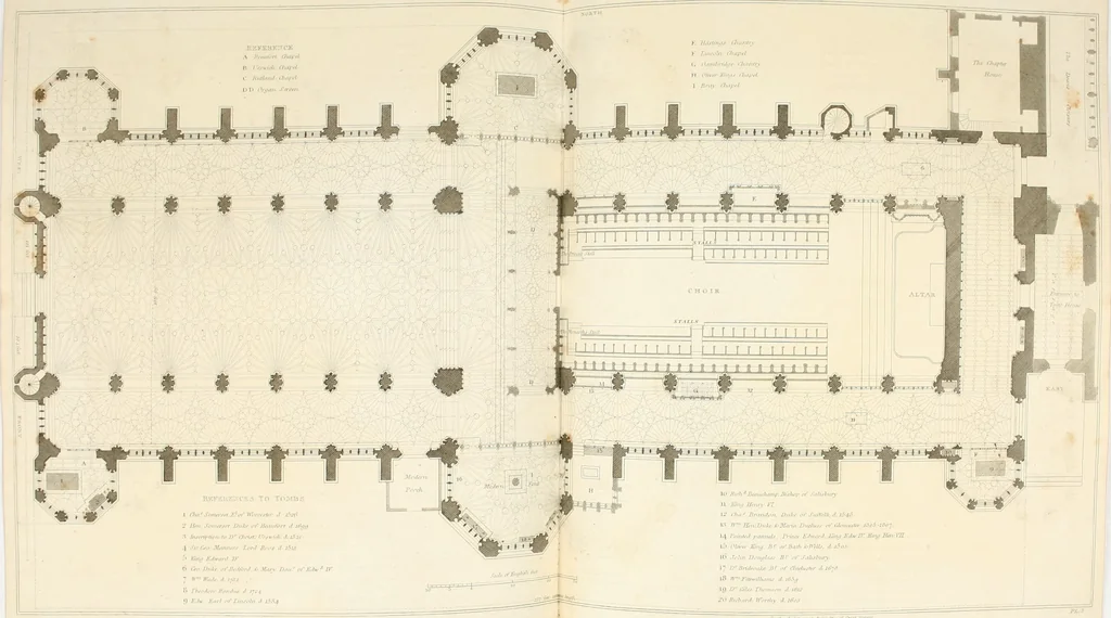 An illustration from The architectural antiquities of Great Britain : represented and illustrated in a series of views, elevations, plans, sections, and details, of various ancient English edifices : with historical and descriptive accounts of each, 1807, leaf 97