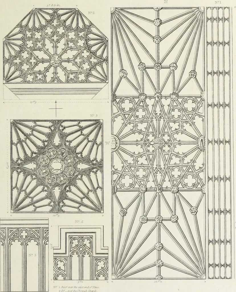 An illustration from The architectural antiquities of Great Britain, represented and illustrated in a series of views, elevations, plans, sections, and details, of various ancient English edifices : with historical and descriptive accounts of each, 1807, leaf 104