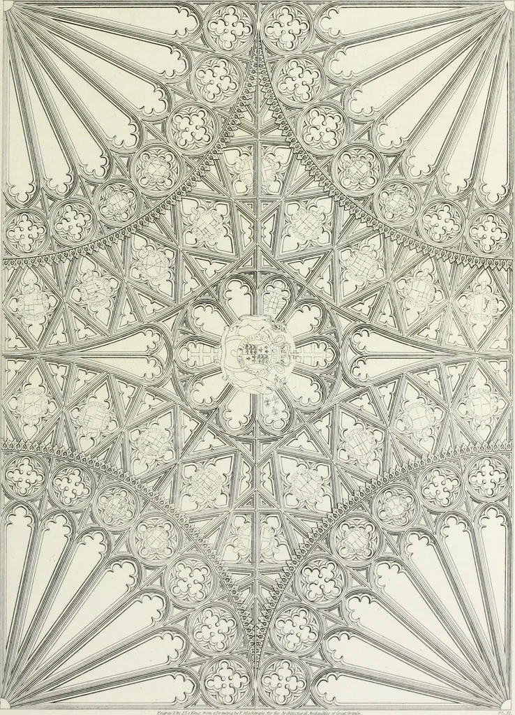 An illustration from The architectural antiquities of Great Britain, represented and illustrated in a series of views, elevations, plans, sections, and details, of various ancient English edifices : with historical and descriptive accounts of each, 1807, leaf 118