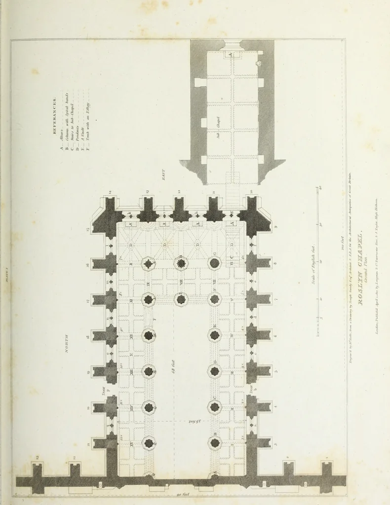 An illustration from The architectural antiquities of Great Britain, represented and illustrated in a series of views, elevations, plans, sections, and details, of various ancient English edifices : with historical and descriptive accounts of each, 1807, leaf 128