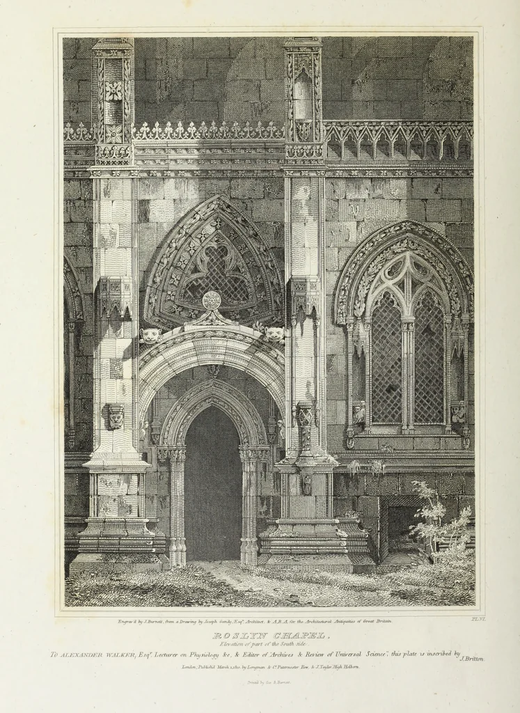 An illustration from The architectural antiquities of Great Britain, represented and illustrated in a series of views, elevations, plans, sections, and details, of various ancient English edifices : with historical and descriptive accounts of each, 1807, leaf 141