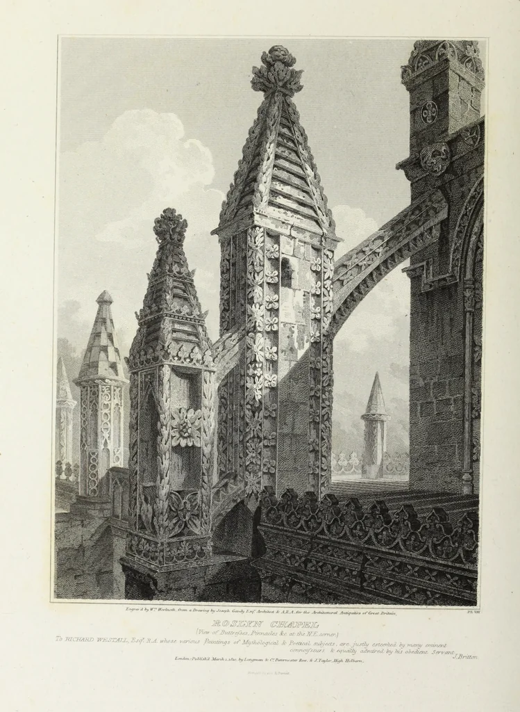 An illustration from The architectural antiquities of Great Britain, represented and illustrated in a series of views, elevations, plans, sections, and details, of various ancient English edifices : with historical and descriptive accounts of each, 1807, leaf 143