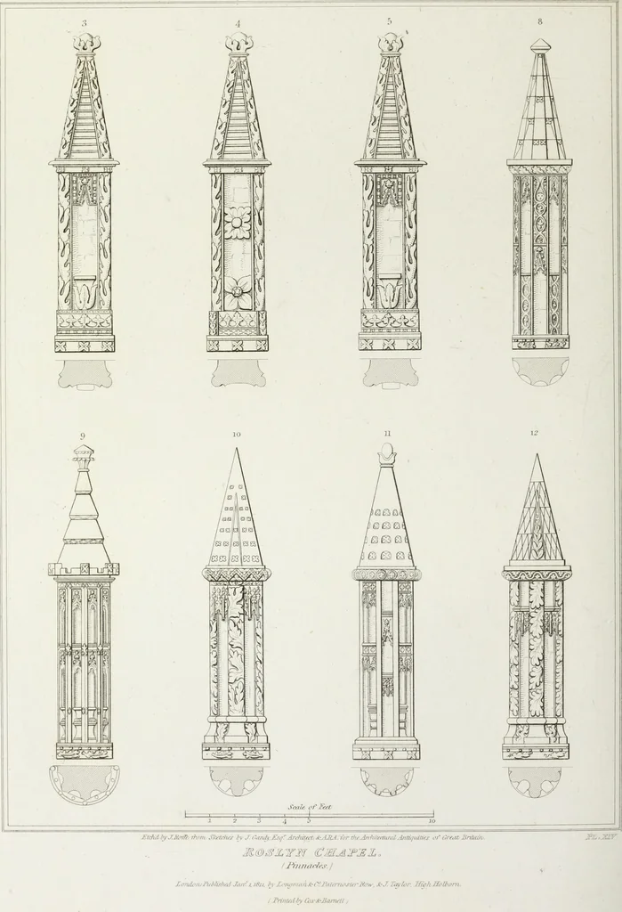 An illustration from The architectural antiquities of Great Britain, represented and illustrated in a series of views, elevations, plans, sections, and details, of various ancient English edifices : with historical and descriptive accounts of each, 1807, leaf 149