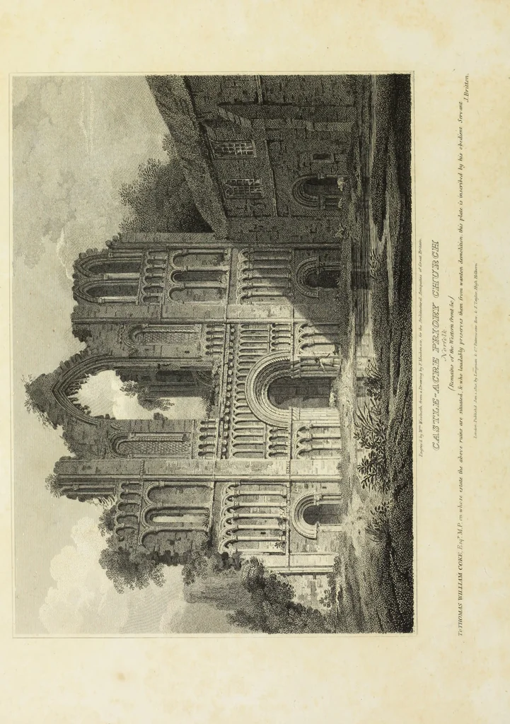 An illustration from The architectural antiquities of Great Britain, represented and illustrated in a series of views, elevations, plans, sections, and details, of various ancient English edifices : with historical and descriptive accounts of each, 1807, leaf 15