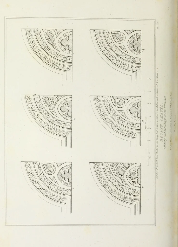 An illustration from The architectural antiquities of Great Britain, represented and illustrated in a series of views, elevations, plans, sections, and details, of various ancient English edifices : with historical and descriptive accounts of each, 1807, leaf 153
