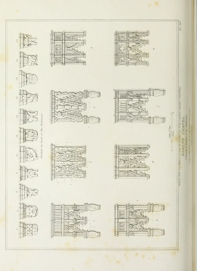 An illustration from The architectural antiquities of Great Britain, represented and illustrated in a series of views, elevations, plans, sections, and details, of various ancient English edifices : with historical and descriptive accounts of each, 1807, leaf 155