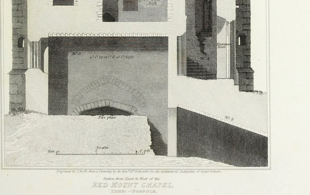 An illustration from The architectural antiquities of Great Britain, represented and illustrated in a series of views, elevations, plans, sections, and details, of various ancient English edifices : with historical and descriptive accounts of each, 1807, leaf 182