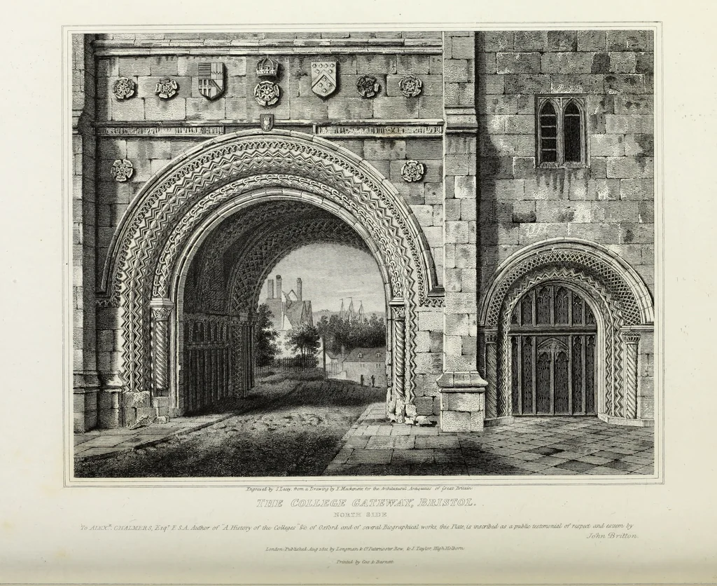 An illustration from The architectural antiquities of Great Britain, represented and illustrated in a series of views, elevations, plans, sections, and details, of various ancient English edifices : with historical and descriptive accounts of each, 1807, leaf 185