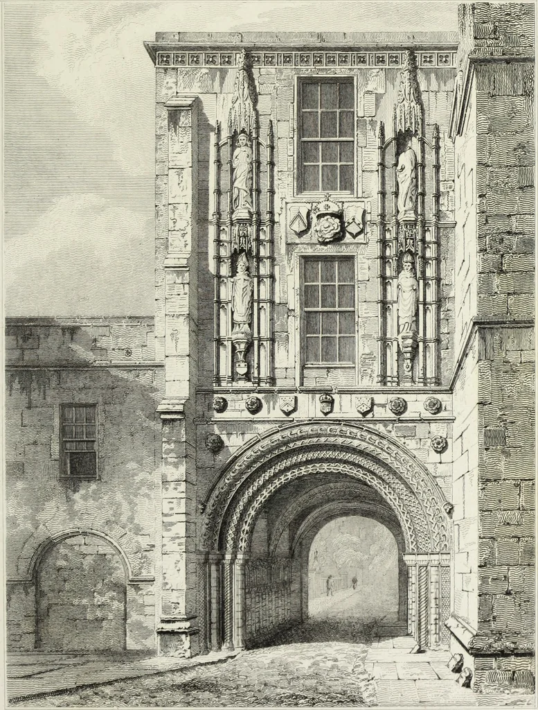 An illustration from The architectural antiquities of Great Britain, represented and illustrated in a series of views, elevations, plans, sections, and details, of various ancient English edifices : with historical and descriptive accounts of each, 1807, leaf 192