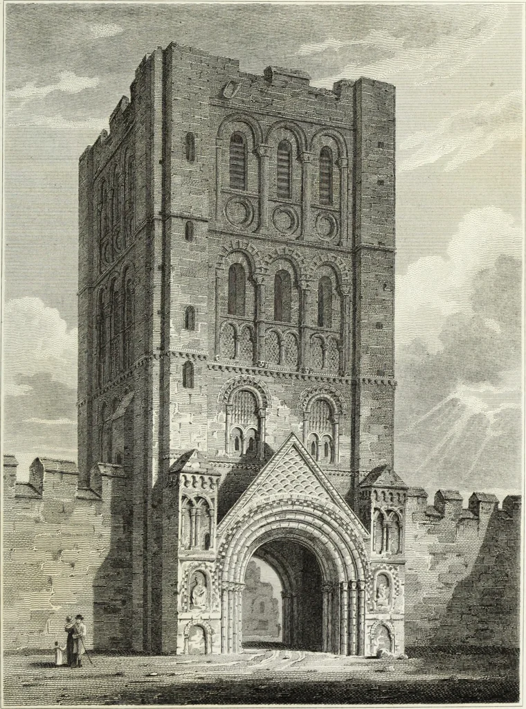 An illustration from The architectural antiquities of Great Britain, represented and illustrated in a series of views, elevations, plans, sections, and details, of various ancient English edifices : with historical and descriptive accounts of each, 1807, leaf 216