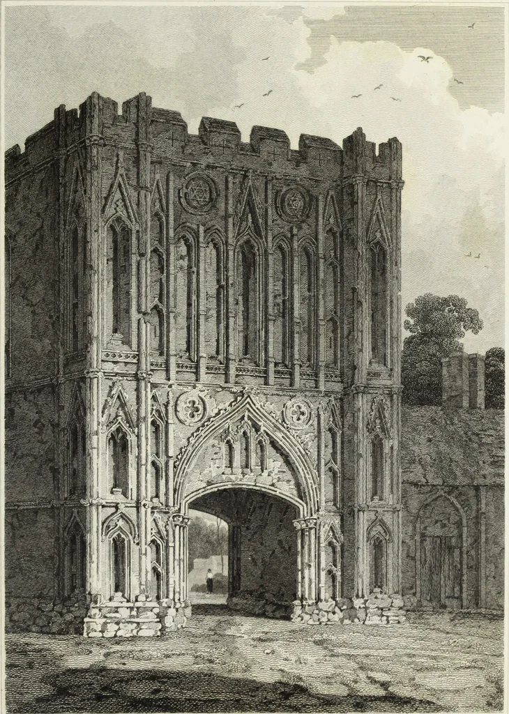 An illustration from The architectural antiquities of Great Britain, represented and illustrated in a series of views, elevations, plans, sections, and details, of various ancient English edifices : with historical and descriptive accounts of each, 1807, leaf 220