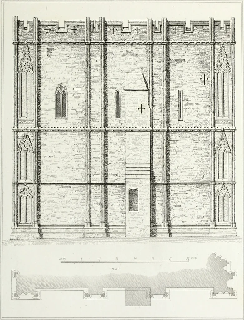 An illustration from The architectural antiquities of Great Britain, represented and illustrated in a series of views, elevations, plans, sections, and details, of various ancient English edifices : with historical and descriptive accounts of each, 1807, leaf 222