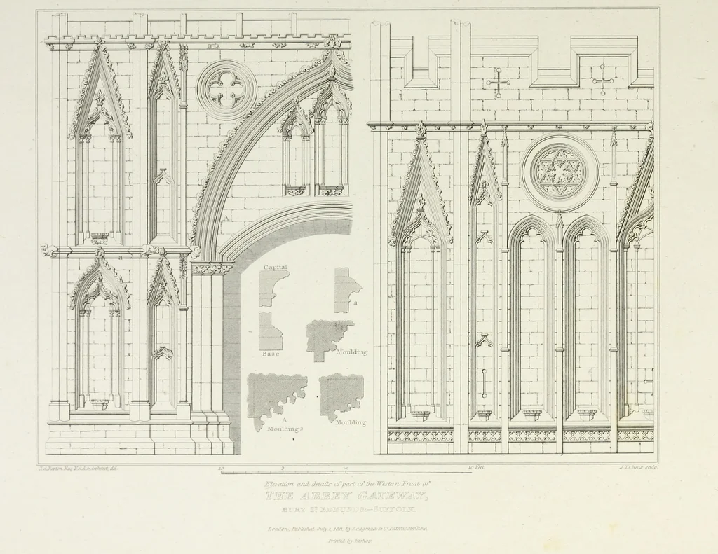 An illustration from The architectural antiquities of Great Britain, represented and illustrated in a series of views, elevations, plans, sections, and details, of various ancient English edifices : with historical and descriptive accounts of each, 1807, leaf 228