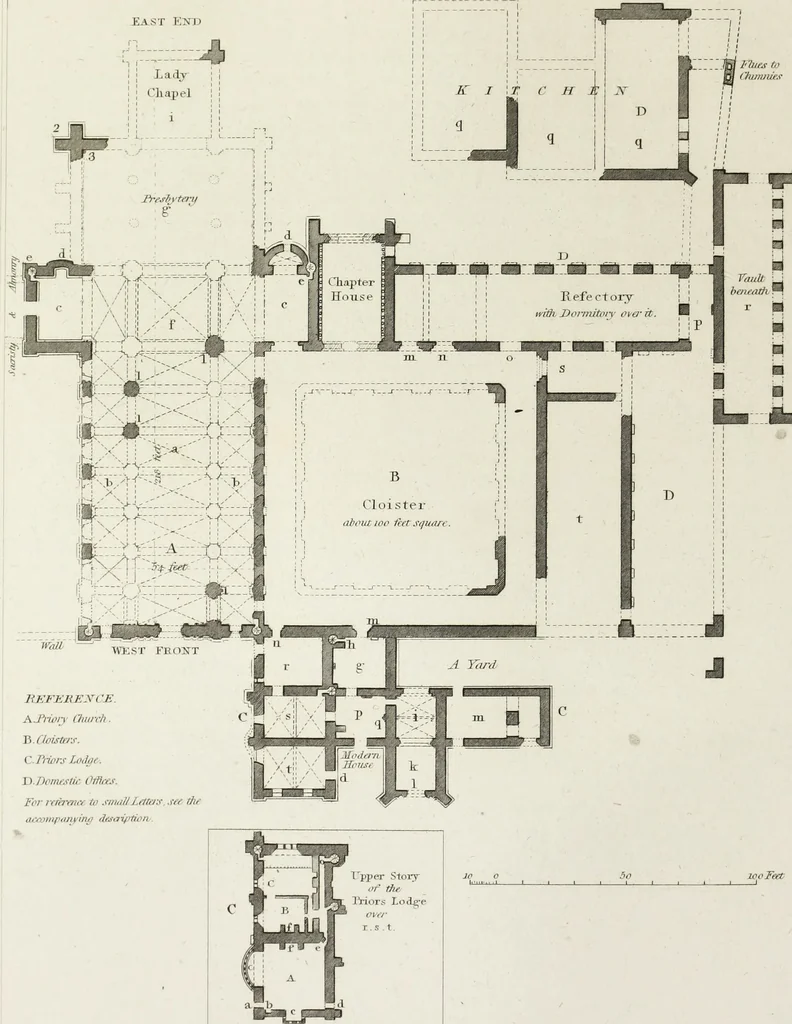 An illustration from The architectural antiquities of Great Britain, represented and illustrated in a series of views, elevations, plans, sections, and details, of various ancient English edifices : with historical and descriptive accounts of each, 1807, leaf 33