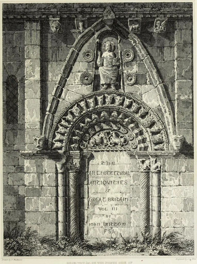 An illustration from The architectural antiquities of Great Britain, represented and illustrated in a series of views, elevations, plans, sections, and details, of various ancient English edifices : with historical and descriptive accounts of each, 1807, leaf 6