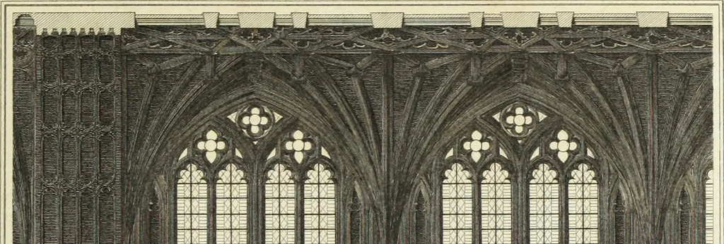 An illustration from The architectural antiquities of Great Britain, represented and illustrated in a series of views, elevations, plans, sections, and details, of various ancient English edifices : with historical and descriptive accounts of each, 1807, leaf 78