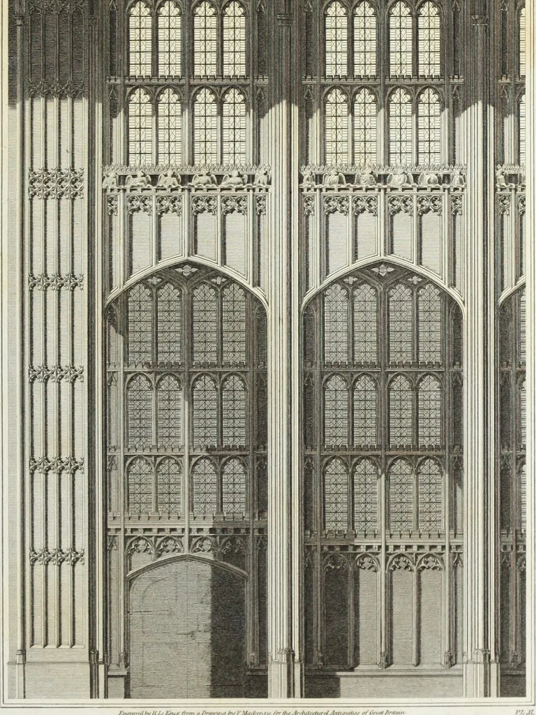 An illustration from The architectural antiquities of Great Britain, represented and illustrated in a series of views, elevations, plans, sections, and details, of various ancient English edifices : with historical and descriptive accounts of each, 1807, leaf 78