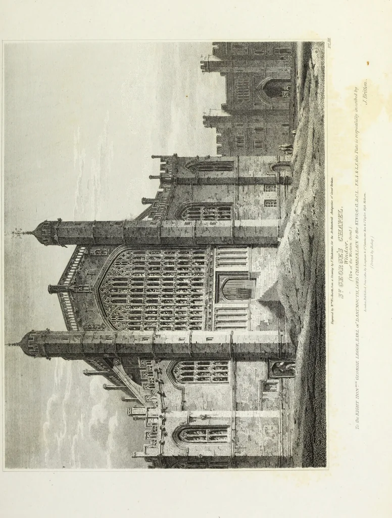 An illustration from The architectural antiquities of Great Britain, represented and illustrated in a series of views, elevations, plans, sections, and details, of various ancient English edifices : with historical and descriptive accounts of each, 1807, leaf 80