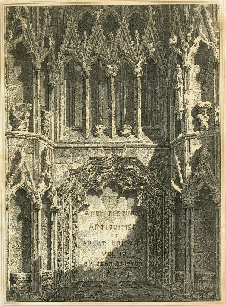 An illustration from The architectural antiquities of Great Britain : represented and illustrated in a series of views, elevations, plans, sections, and details, of various ancient English edifices : with historical and descriptive accounts of each, 1807, leaf 12