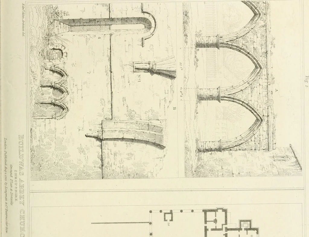 An illustration from The architectural antiquities of Great Britain : represented and illustrated in a series of views, elevations, plans, sections, and details, of various ancient English edifices : with historical and descriptive accounts of each, 1807, leaf 120