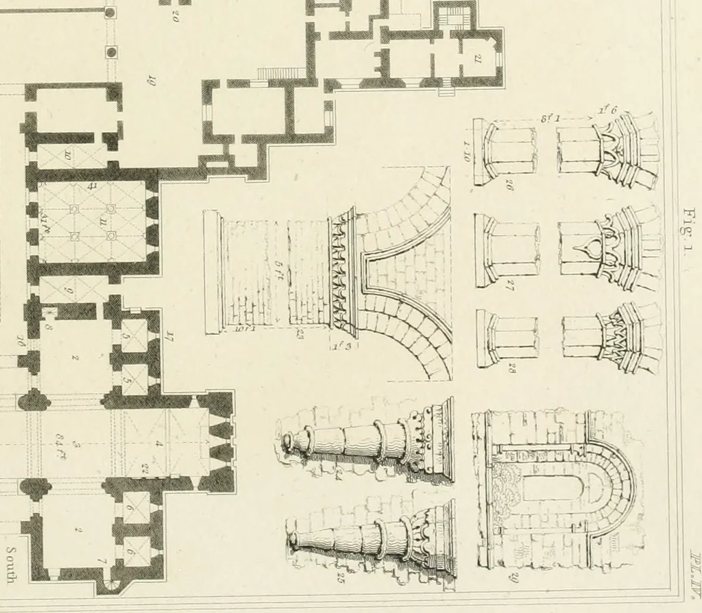 An illustration from The architectural antiquities of Great Britain : represented and illustrated in a series of views, elevations, plans, sections, and details, of various ancient English edifices : with historical and descriptive accounts of each, 1807, leaf 120