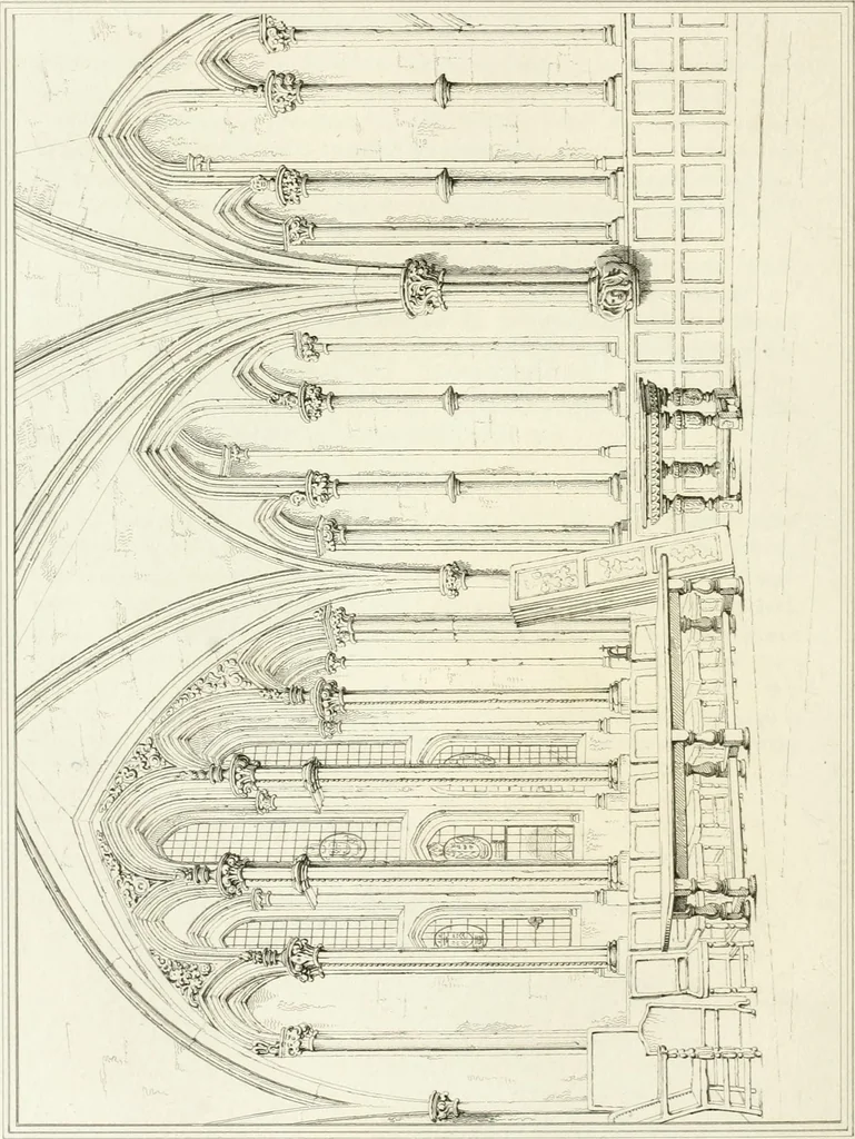 An illustration from The architectural antiquities of Great Britain : represented and illustrated in a series of views, elevations, plans, sections, and details, of various ancient English edifices : with historical and descriptive accounts of each, 1807, leaf 203