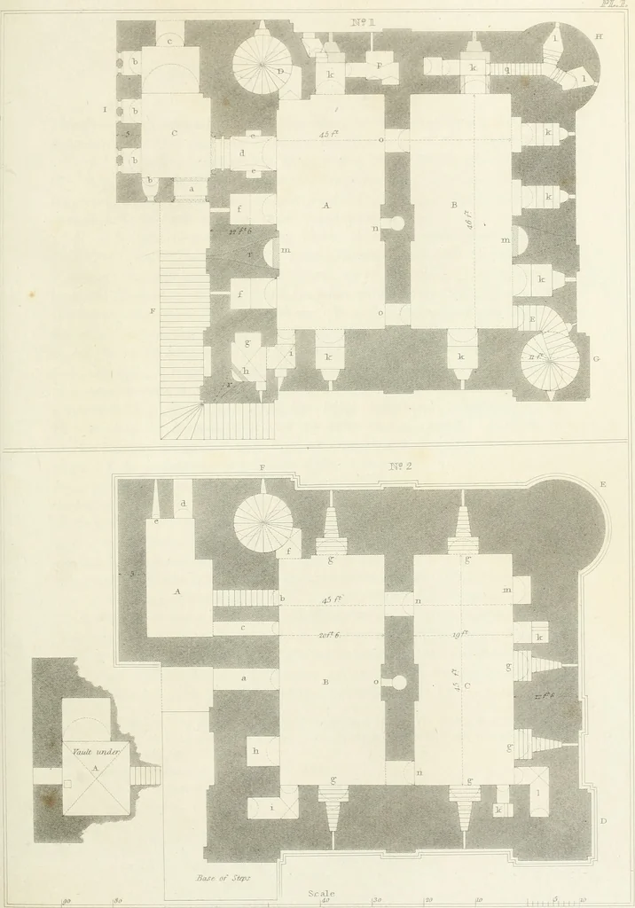 An illustration from The architectural antiquities of Great Britain : represented and illustrated in a series of views, elevations, plans, sections, and details, of various ancient English edifices : with historical and descriptive accounts of each, 1807, leaf 266