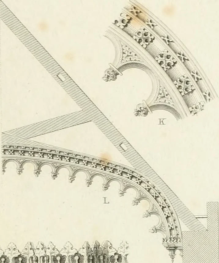 An illustration from The architectural antiquities of Great Britain : represented and illustrated in a series of views, elevations, plans, sections, and details, of various ancient English edifices : with historical and descriptive accounts of each, 1807, leaf 330