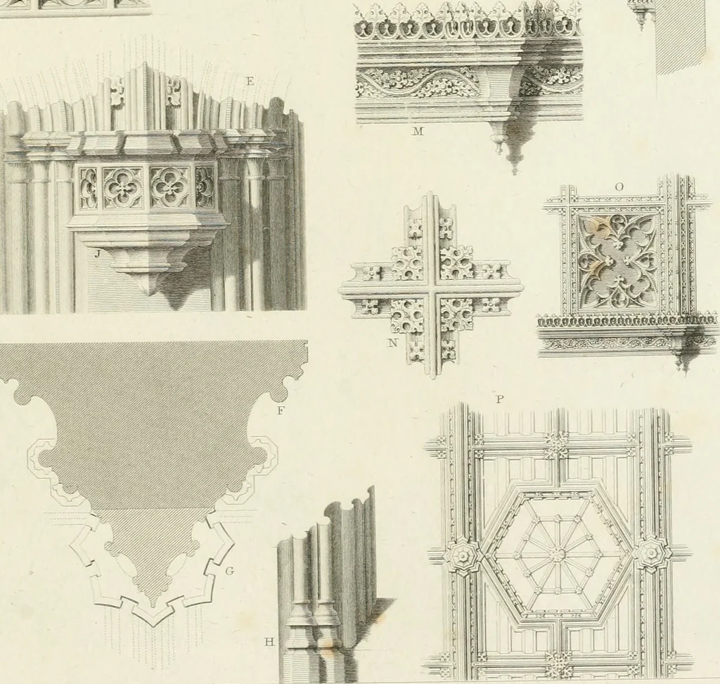 An illustration from The architectural antiquities of Great Britain : represented and illustrated in a series of views, elevations, plans, sections, and details, of various ancient English edifices : with historical and descriptive accounts of each, 1807, leaf 330