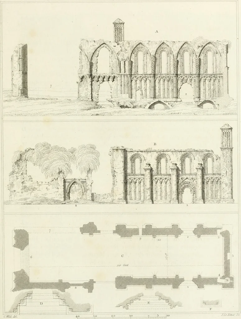 An illustration from The architectural antiquities of Great Britain : represented and illustrated in a series of views, elevations, plans, sections, and details, of various ancient English edifices : with historical and descriptive accounts of each, 1807, leaf 344