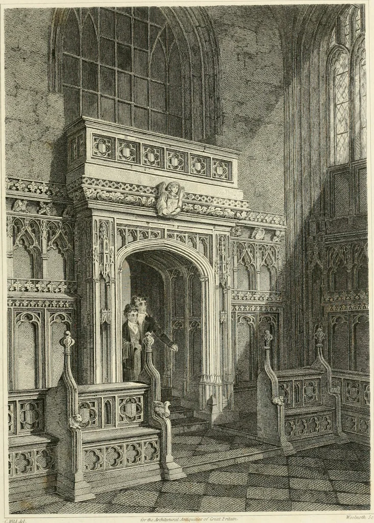 An illustration from The architectural antiquities of Great Britain : represented and illustrated in a series of views, elevations, plans, sections, and details, of various ancient English edifices : with historical and descriptive accounts of each, 1807, leaf 48
