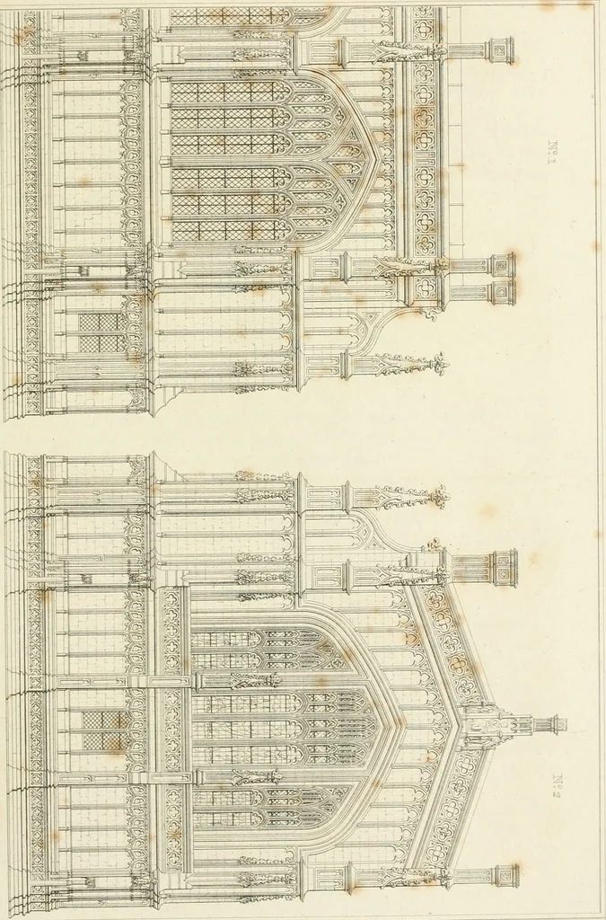 An illustration from The architectural antiquities of Great Britain : represented and illustrated in a series of views, elevations, plans, sections, and details, of various ancient English edifices : with historical and descriptive accounts of each, 1807, leaf 50