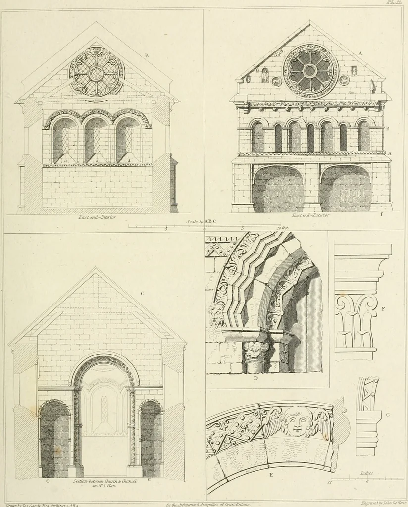 An illustration from The architectural antiquities of Great Britain : represented and illustrated in a series of views, elevations, plans, sections, and details, of various ancient English edifices : with historical and descriptive accounts of each, 1807, leaf 68