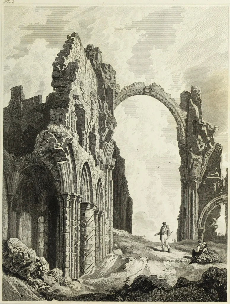 An illustration from The architectural antiquities of Great Britain, represented and illustrated in a series of views, elevations, plans, sections, and details, of various ancient English edifices : with historical and descriptive accounts of each, 1807, leaf 124