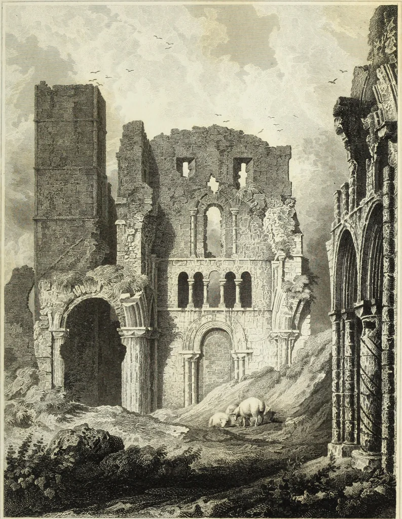 An illustration from The architectural antiquities of Great Britain, represented and illustrated in a series of views, elevations, plans, sections, and details, of various ancient English edifices : with historical and descriptive accounts of each, 1807, leaf 126