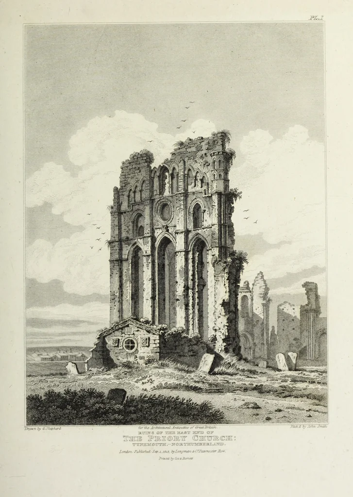 An illustration from The architectural antiquities of Great Britain, represented and illustrated in a series of views, elevations, plans, sections, and details, of various ancient English edifices : with historical and descriptive accounts of each, 1807, leaf 174