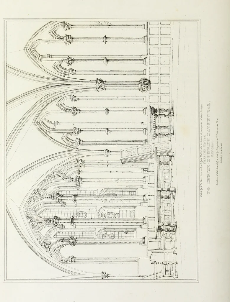 An illustration from The architectural antiquities of Great Britain, represented and illustrated in a series of views, elevations, plans, sections, and details, of various ancient English edifices : with historical and descriptive accounts of each, 1807, leaf 201