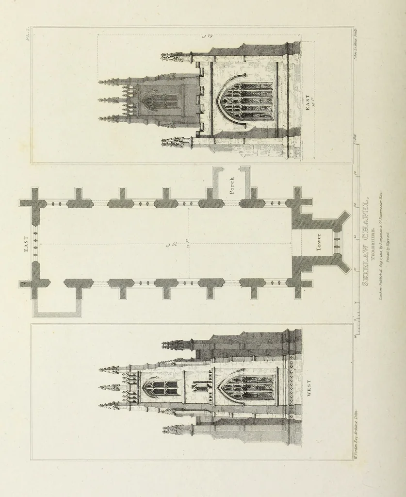 An illustration from The architectural antiquities of Great Britain, represented and illustrated in a series of views, elevations, plans, sections, and details, of various ancient English edifices : with historical and descriptive accounts of each, 1807, leaf 205