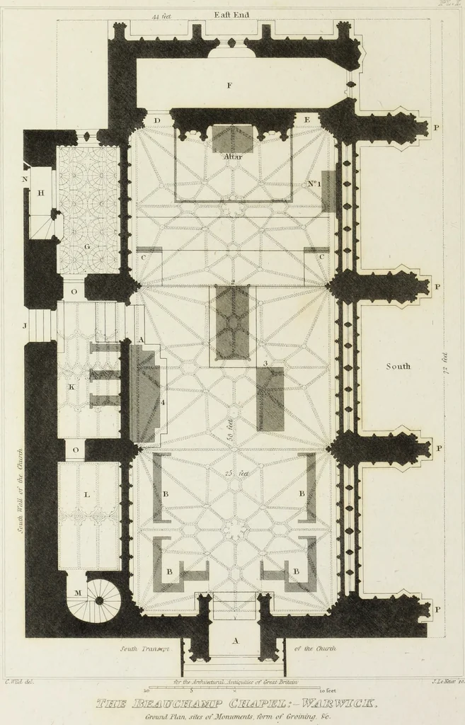 An illustration from The architectural antiquities of Great Britain, represented and illustrated in a series of views, elevations, plans, sections, and details, of various ancient English edifices : with historical and descriptive accounts of each, 1807, leaf 31