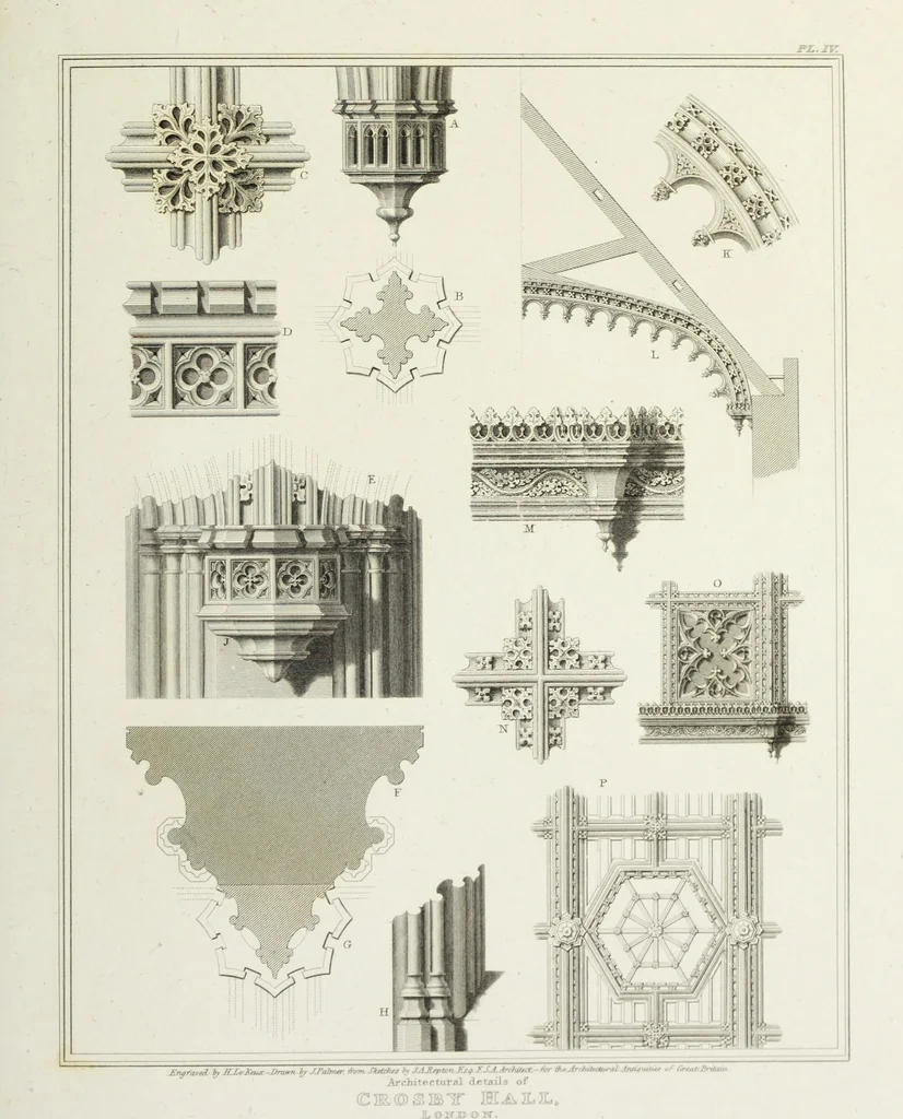 An illustration from The architectural antiquities of Great Britain, represented and illustrated in a series of views, elevations, plans, sections, and details, of various ancient English edifices : with historical and descriptive accounts of each, 1807, leaf 334