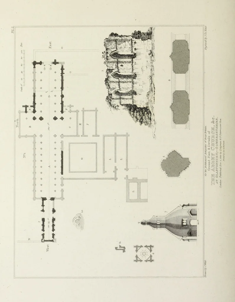 An illustration from The architectural antiquities of Great Britain, represented and illustrated in a series of views, elevations, plans, sections, and details, of various ancient English edifices : with historical and descriptive accounts of each, 1807, leaf 345