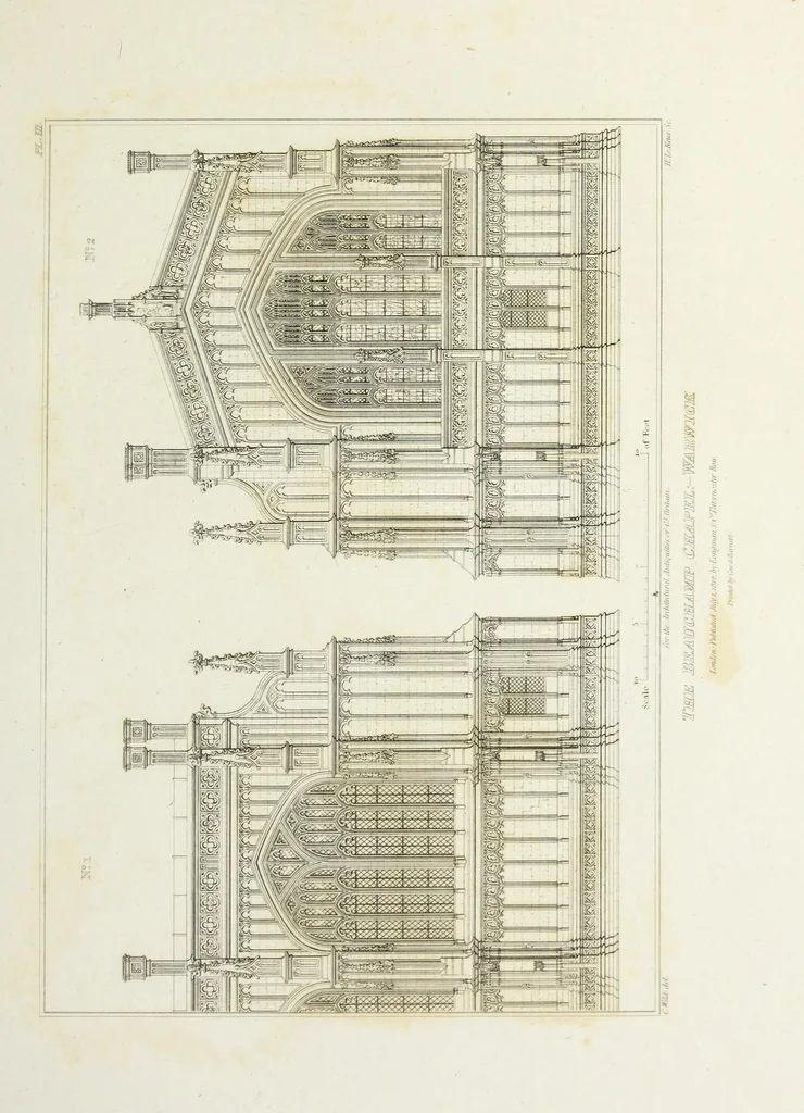 An illustration from The architectural antiquities of Great Britain, represented and illustrated in a series of views, elevations, plans, sections, and details, of various ancient English edifices : with historical and descriptive accounts of each, 1807, leaf 40